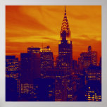 Na moda Orange Blue Retro Pop Art New York Poster<br><div class="desc">Imagem de Estilo Antigo do Nova Iorque Midtown - Trabalhos de arte Vintage de Nova Iorque</div>