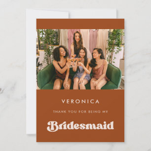 Na moda Orange Bridesmaid Obrigado Cartão com foto