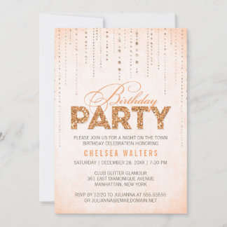 Na moda Peach Glitter Convite de aniversário