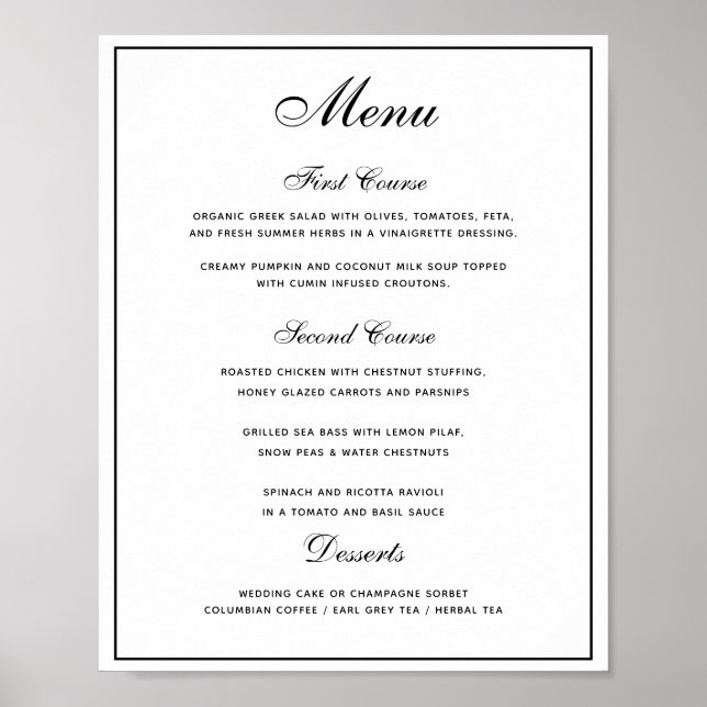 Na moda preto branco 3 curso Poster do menu de cas (Frente)