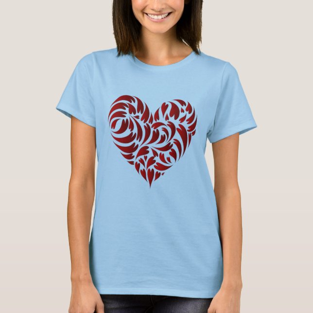 Na moda Red Heart em Pebble Brown T-shirt (Frente)