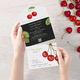 Na moda Red White Cherry Frutas QR Casamento