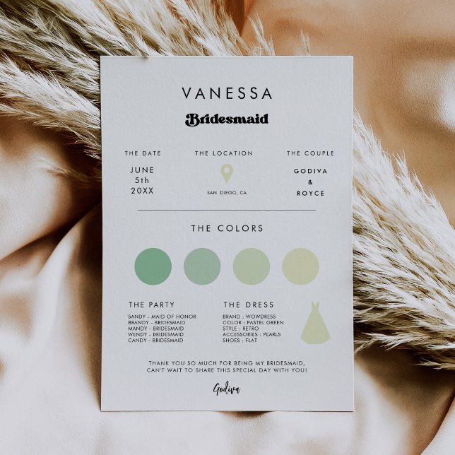Na moda retro Cartão de informação Bridesmaid (Criador carregado)