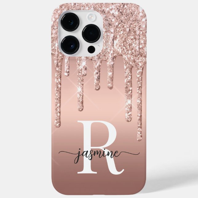 Na moda Rosa Dourado Glitter Drives Monograma de M (Verso)