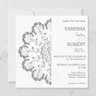 Na moda Silver Floral Mandala Convite De Casamento