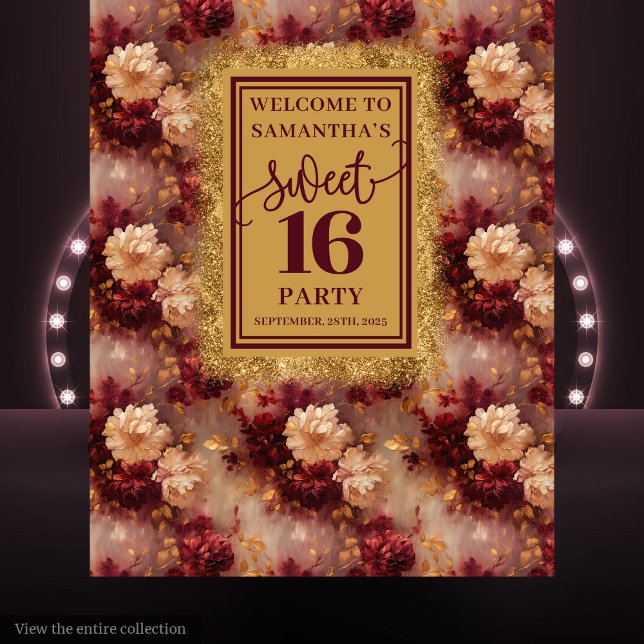 Na moda Sweet 16 Blush Burgundy Dourada Tapeçaria (Stylish Sweet 16 Blush Burgundy Gold Tapestry)