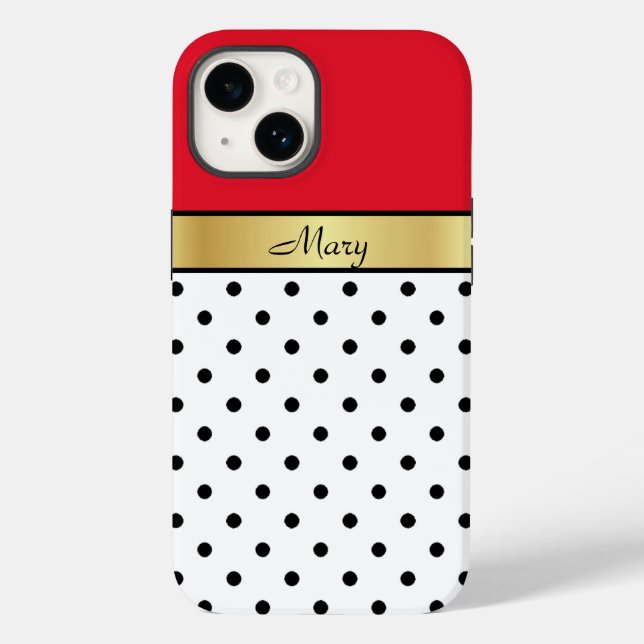 Na moda Tcherry Red White Black Dotado, Dourado Fi (Verso)