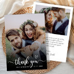 Na moda Tipografia 2 Foto de Cartões de agradecime<br><div class="desc">Tipografia do Coração Moderno Boho Casando 2 Foto de Cartões de agradecimentos. obrigado de casamento na moda minimalista que você modelo com uma foto vertical de cheio na frente com o texto "Obrigado" em uma cobertura de fontes de script de traço de caligrafia escrita à mão com um motivo de...</div>