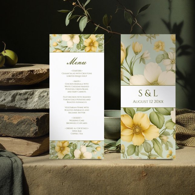 Na moda verde-suave e bege, menu de casamento flor (Criador carregado)