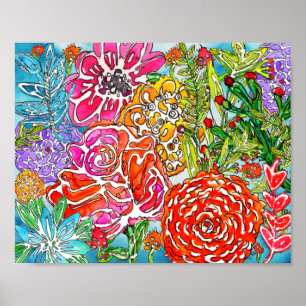 Na moda Watercolor Flower Collage Poster