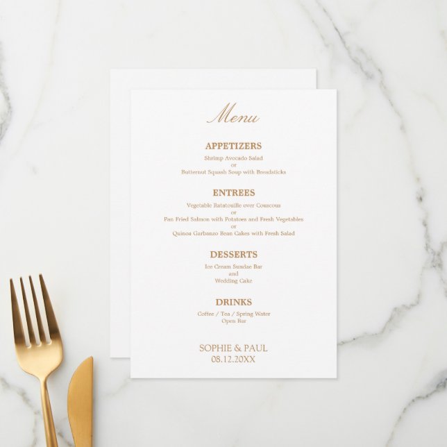 Na moda White Ouro Beige Weding Menu (Frente/Verso In Situ)