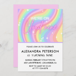 Na Nuvem 9 Aniversário Convite Magnético Rosa