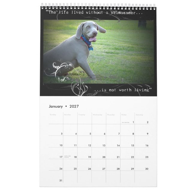 Nação de Weimaraner: Calendário da cotação (Jan 2027)