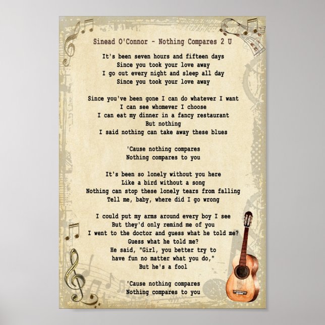 Nada compara o Impressão de 2 U Song Lyric Vintage (Frente)