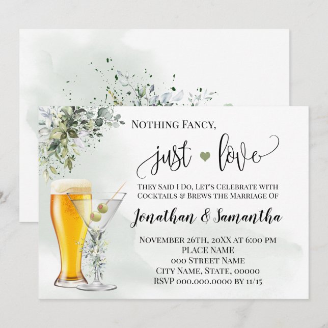 Nada de Luxo, Apenas Amor Verde Convite de Casamen (Frente/Verso)