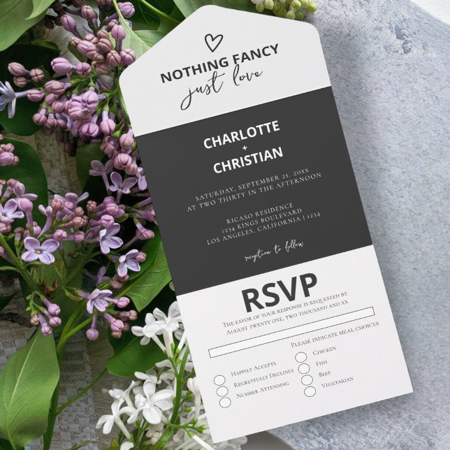 Nada De Rico Apenas Adorando Casamento (Nothing Fancy Just Love Wedding All In One Invitation from Ricaso. Invite, envelope & RSVP in one)