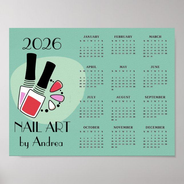 Nail Art Manicure Design 2026 Calendar Poster (Frente)