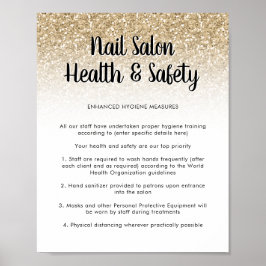Nail Salon Health Safety Poster Glitter Dourado