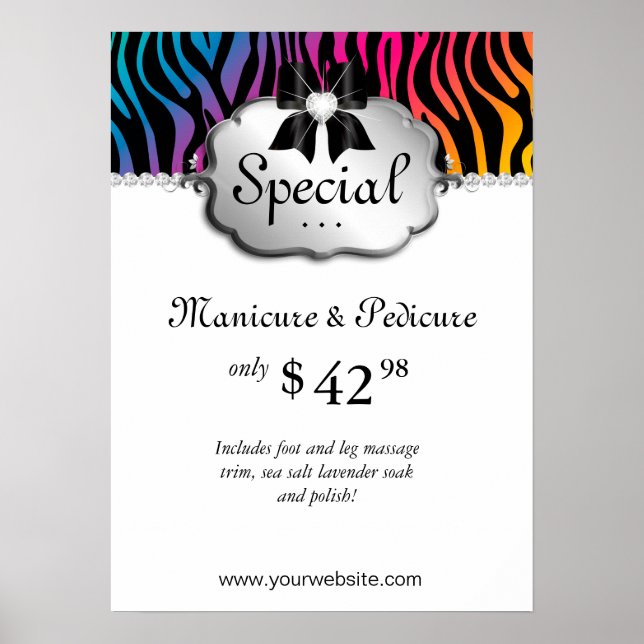 Nail Salon Poster Zebra Rainbow Hair (Frente)