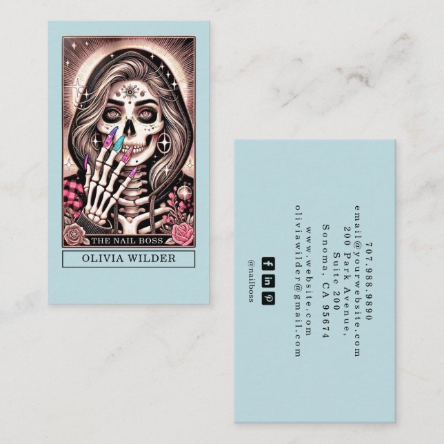 Nail Tech Tarot Card Blue Cartão de visita (Frente/Verso)