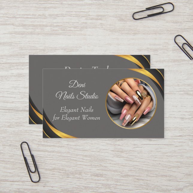 Nail Technician Cartão de visita - Chic, Editable  (Frente/Verso In Situ)