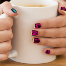 Ouro chique unhas cor-de-rosa & azuis derrubadas