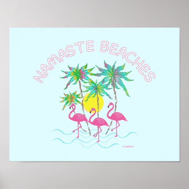 Namaste Beaches Flamingos Zen Yoga Fun Art Poster (Frente)