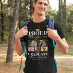 Namorado do Formando T-Shirt<br><div class="desc">Camiseta preta e dourada da cerimônia de graduação com um quadro de formandos,  5 fotos para você substituir por sua própria,  o ditado "namorado do formando orgulhoso",  seu nome,  local de estudo e ano de aula.</div>