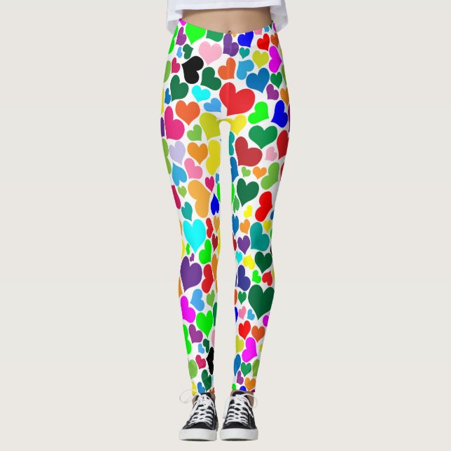 namorados arco-íris corações leggings (Frente)