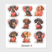 Namorados Dachshund cão, conjunto de 9 adesivos