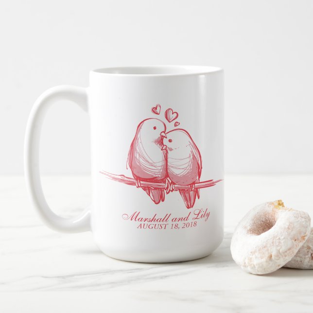 Namorados doces dos Lovebirds que Wedding a caneca (Com Donut)