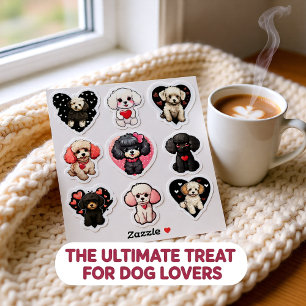 Namorados Poodle Dog conjunto de 9 adesivos