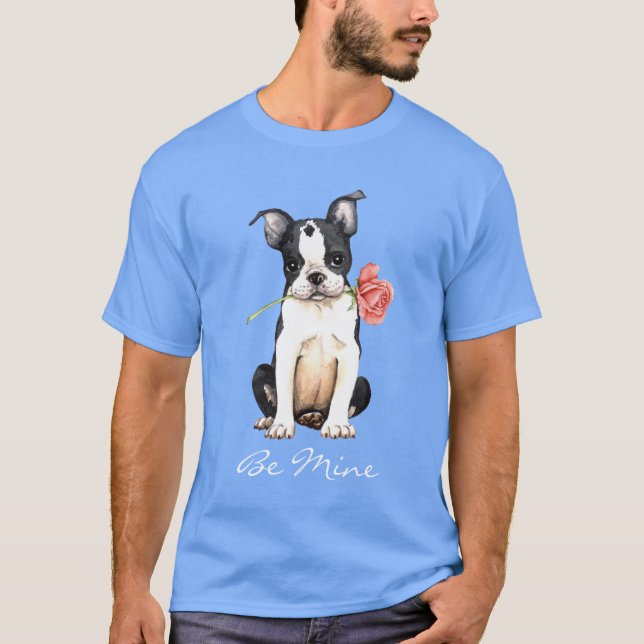 Namorados Rosa Boston Terrier T-Shirt (Frente)