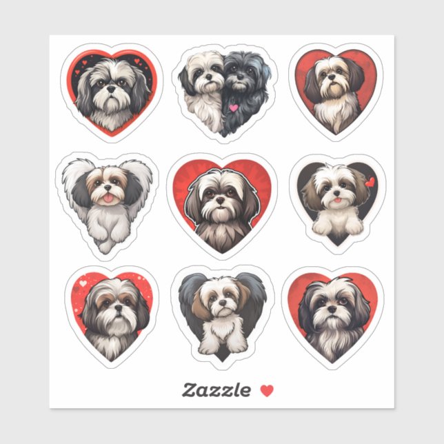 Namorados Shih Tzu Dog conjunto de 9 adesivos (Folha)