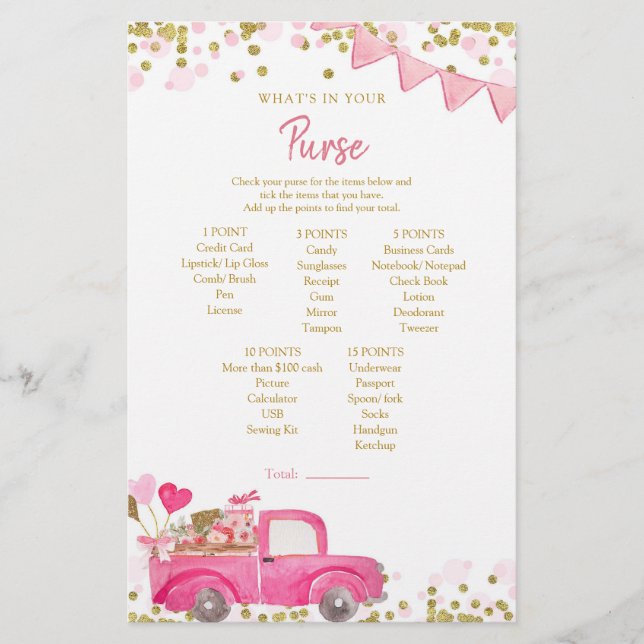 Namorados Truck Sweetheart O que há na sua bolsa (Frente)