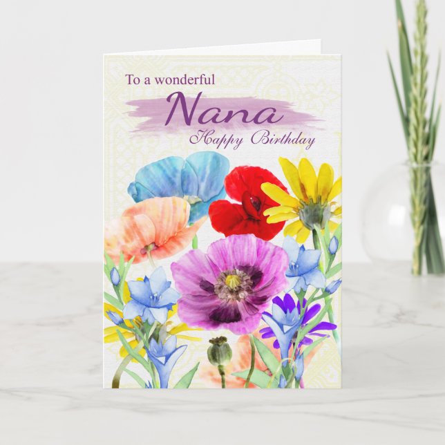 Nana Watercolor Wild Flowers - Cartão de Aniversár (Frente)