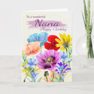 Nana Watercolor Wild Flowers - Cartão de Aniversár
