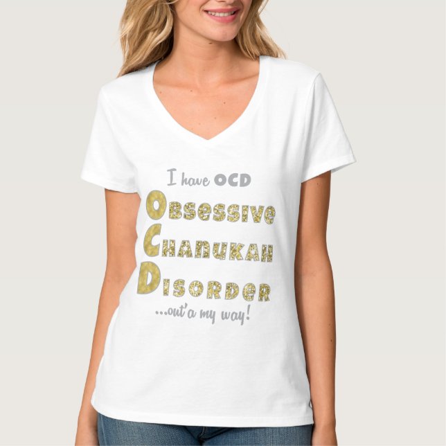 Nano V-Neck T-Shirt "OCD" de Chanukah (Frente)
