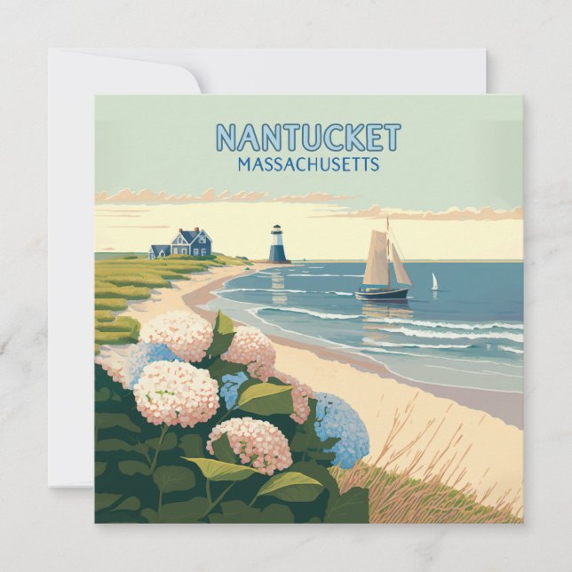 Nantucket Beach Hydrangeas Boat Retro (Frente)