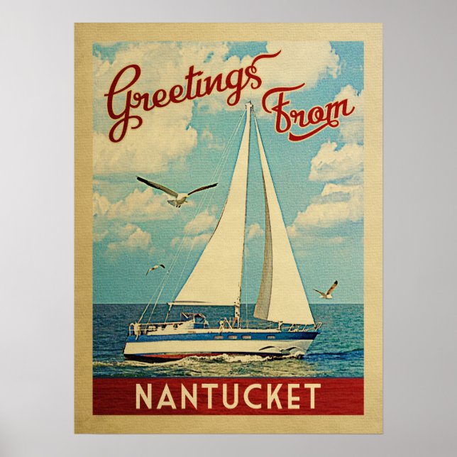 Nantucket Poster Sailboat Vintage Massachusetts (Frente)