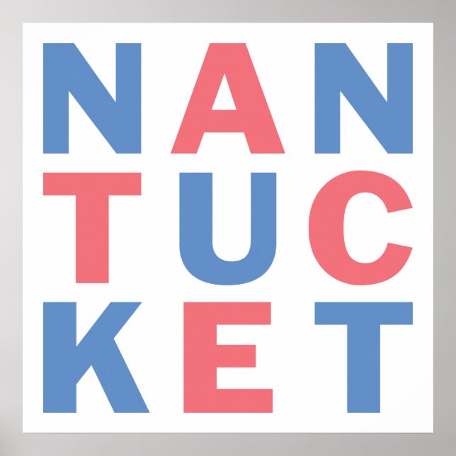 Nantucket poster tipográfico vermelho e azul #2 (Frente)