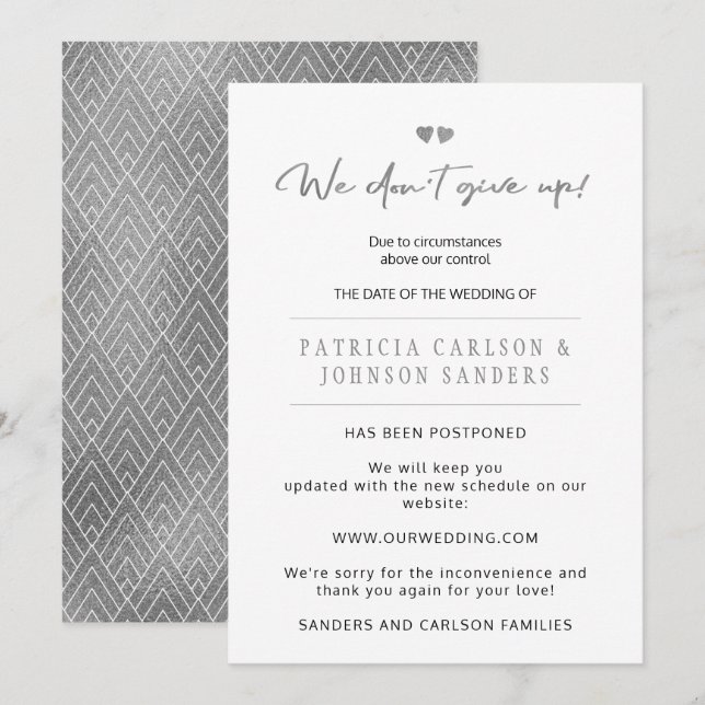 Não desistimos anúncio de casamento adiado (Frente/Verso)