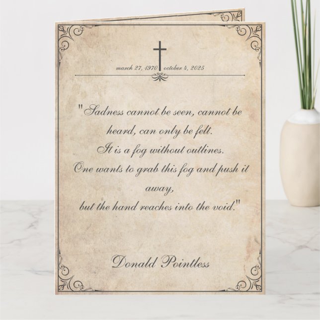 Não se vê tristeza - Cartão Vintage Funeral (Frente)