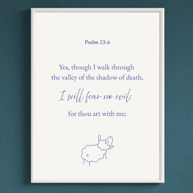 Não Temerei Mal algum Salmo 23:4 Poster Cristão (Psalm 23 Christian Wall Art For  Children Bible Verse Poster)