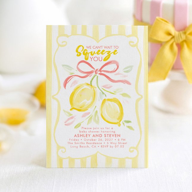 Não Vemos a Hora de Apertar Você - Convite de Chá  (Lemon Baby Shower Invitation)