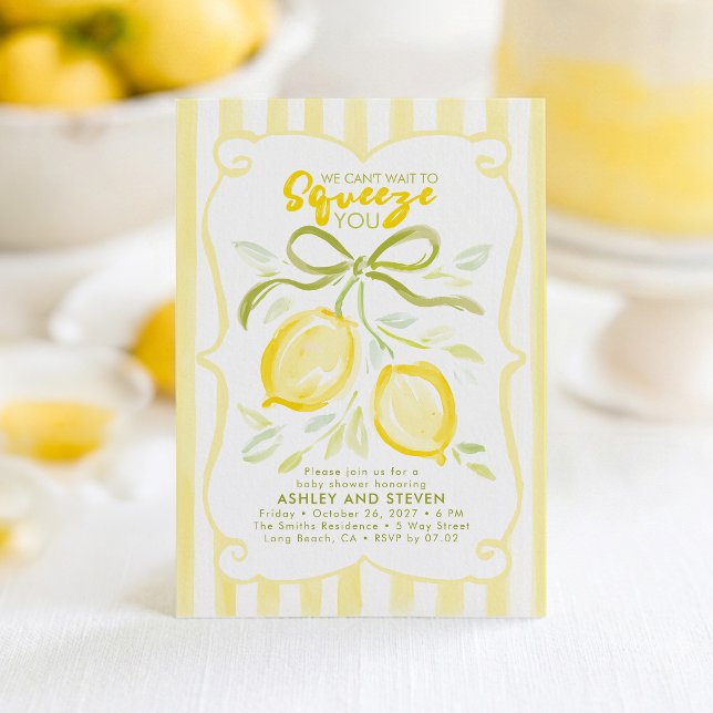 Não Vemos a Hora de Apertar Você Convite de Chá de (Lemon Baby Shower Invitation)