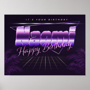 Naomi Nome Sobrenome lilás Poster Retro Aniversári