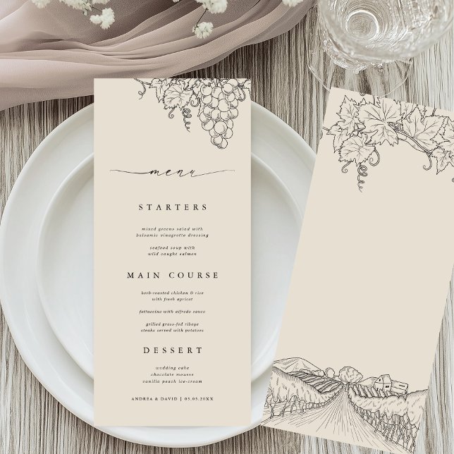 Napa Valley Vineyard Rustic Winery Wedding Menu (Criador carregado)