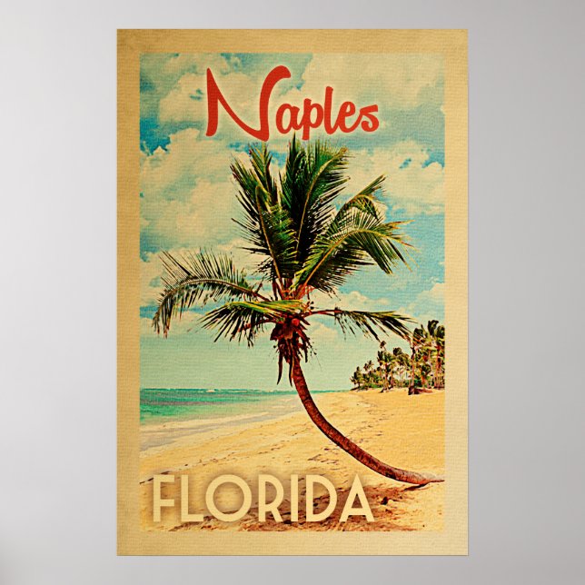 Nápoles Florida Vintage Palm Tree Beach Poster (Frente)