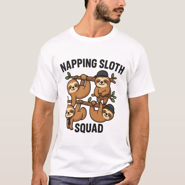 Napping Sloth Squad T-Shirt - Animal Sleep Gang  (Frente)
